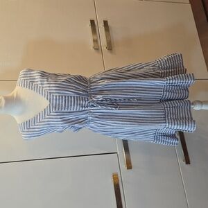 Draper James Womens Sleeveless V Neck Linen Cotton Dress Blue White Size Small